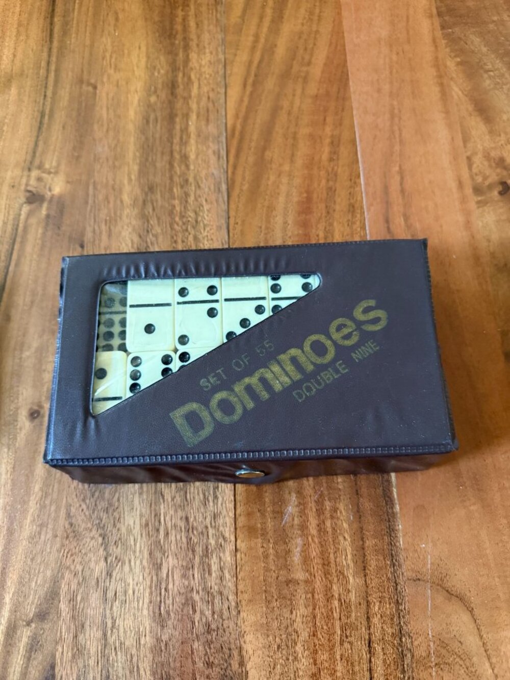 Vintage Dominoes Set of 55 Double Nine Off White Tiles Vinyl Snap Storage Case